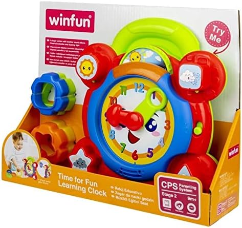 winfun Time for Fun Learning Clock | A Fun Interactive Way to Learn to Read The Time | Movable Hands and Sound Effects | Suitable for Boys and Girls Aged 3 Months and Up, Multicolor, 000675