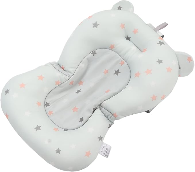 Baby Bath Seat, Baby Bath Cushion Floating Newborn Bathtub Mat Baby Bath Mat Infant Bath Supporter Net Baby Bathtub Pillow Bath Supporter for Newborn (Light Blue Stars)
