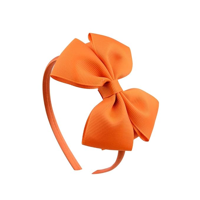 Baby Girl's 4 Inch Double Layer Bow knot Headband Pure Color Ribbed Band Hair Hoop (Orange)
