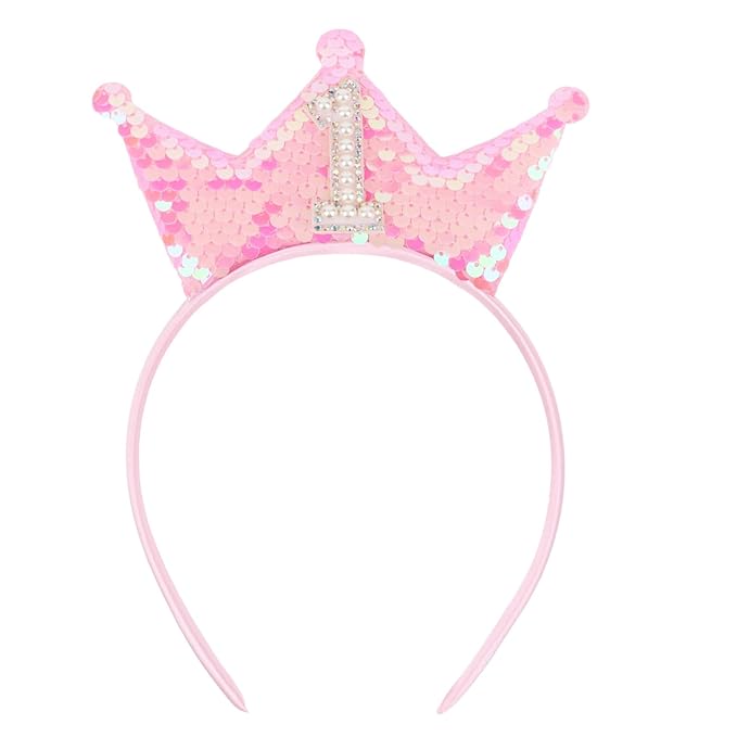 Pink Glitter 1st Birthday Girl Headband, Elastic Comfortable, Perfect for 1 Year Olds, Ideal Gift
