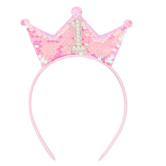 Pink Glitter 1st Birthday Girl Headband, Elastic Comfortable, Perfect for 1 Year Olds, Ideal Gift