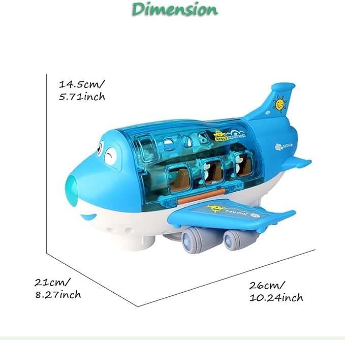 Miracland Airliner Musical Aircraft Simulation Model, 360 Rotation Jet With Lights & Music, Universal Wheel, 1 Air Hostess and 2 Passengers (Blue)