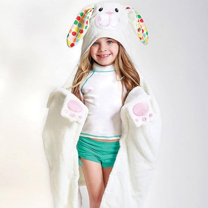 ZOOCCHINI Hooded Bath Towel for Kids 100% Cotton Terry, Plush & Absorbent for Bathtime or Pool, 50" x 22" 2-6 Years, Bella the Bunny