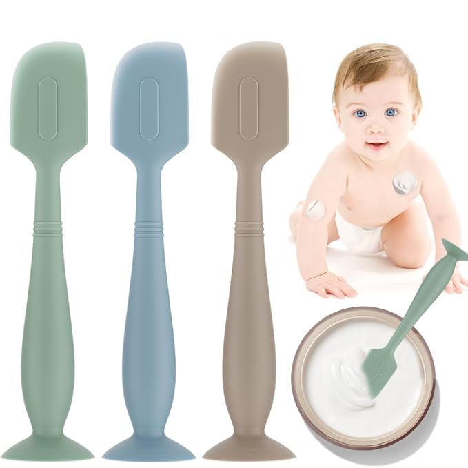 Baby Diaper Cream Spatula,3 Pack Silicone Diaper Cream Applicator Baby Butt Paste Spatula Diaper Cream Brush for Newborn Baby, 1 x Large Size (Green&Blue&Khaki)
