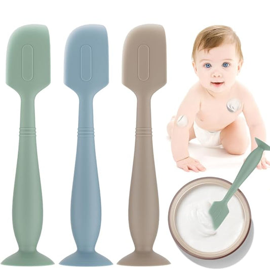 Baby Diaper Cream Spatula,3 Pack Silicone Diaper Cream Applicator Baby Butt Paste Spatula Diaper Cream Brush for Newborn Baby, 1 x Small Size (Green&Blue&Khaki)