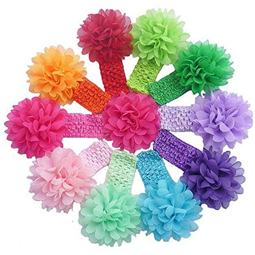 Baby Girls Headbands - Soft Elastic Hair Bands with 10 Lovely Colored Chiffon Flowers Hair-bows for Toddlers and Kids (10Pcs/pack, Chiffon Headbands)