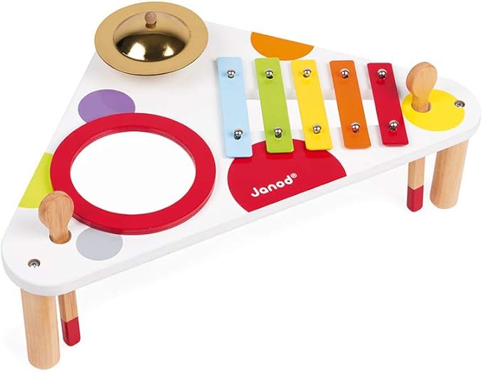 Janod Confetti Wood Musical Table - Includes 3 Instruments - Ages 12 Months+ - J07634