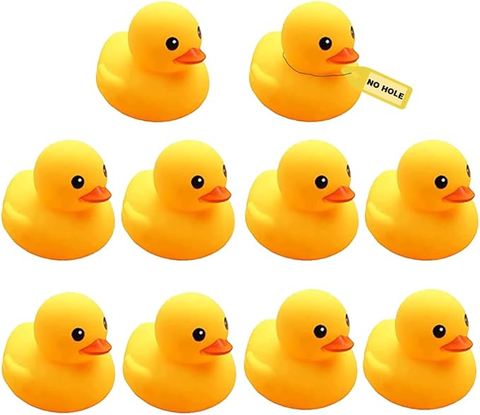 10Pcs Mold Free Yellow Rubber Ducks Waterproof Bath Duck Toys for Toddlers Boys Girls, No Hole Yellow Ducky in Bulk Baby Shower Toy Birthday Party Favors Gift Classroom Summer Beach Pool Party Games