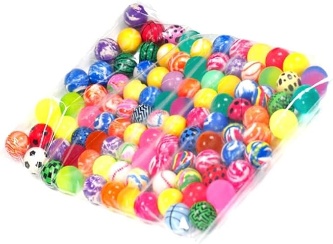 KISEER 100 Pieces Assorted Colorful Bouncy Balls Bulk Mixed Pattern High Bouncing Balls for Kids Party Favors, Prizes, Birthdays Gift (28 mm)