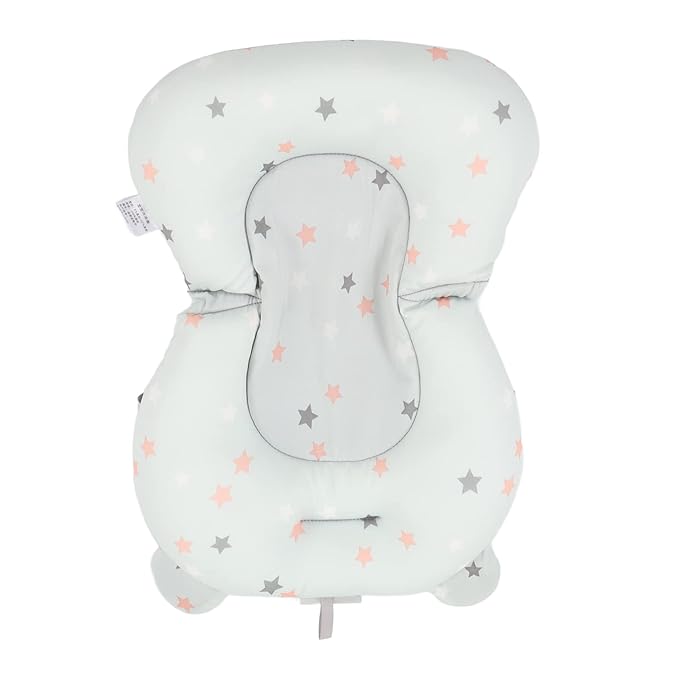 Baby Bath Cushion Pad - Newborn Bathtub Mat with Infant Bath Supporter Net and Nonslip Floating Seat (Light Blue Stars)