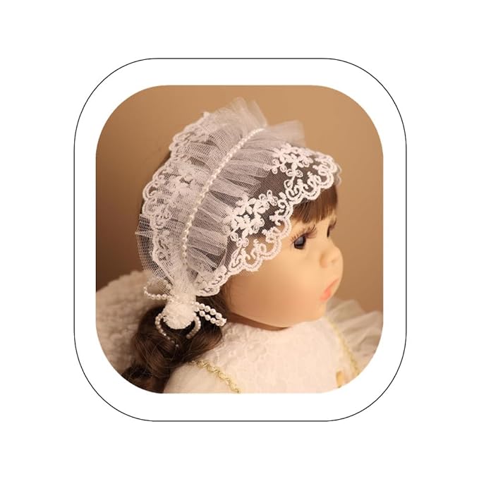 Baby Girls Headband Lacy Bow Pearl Wide Hair Band Turban for Infants Newborn Toddler Floral Ivory Elastic Head Wrap Breathable Sun Bonnet Hair Accessories (White A)
