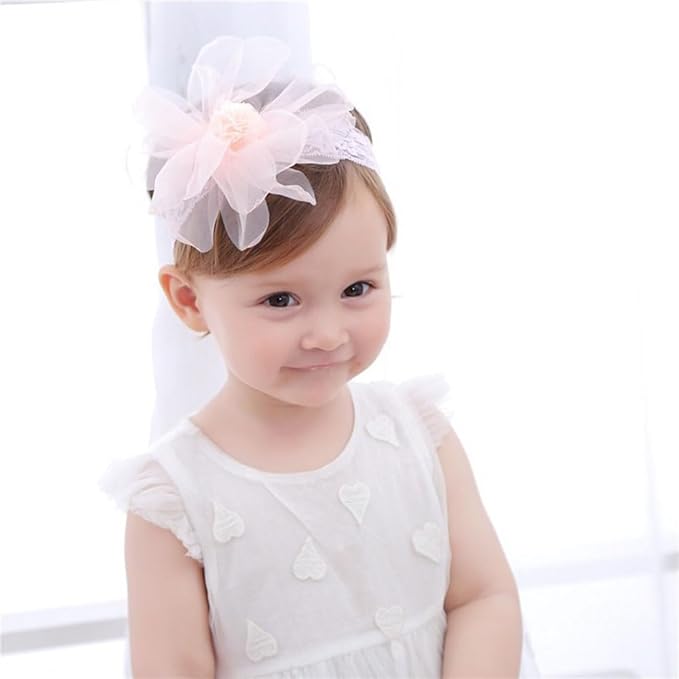 Lace Flower Bow Baby Girls Headband Pink Knot Infant Wrap Soft Chiffon Elastic Baby Turban Hair Band for Newborn Infant Toddler Kids (Pink B)