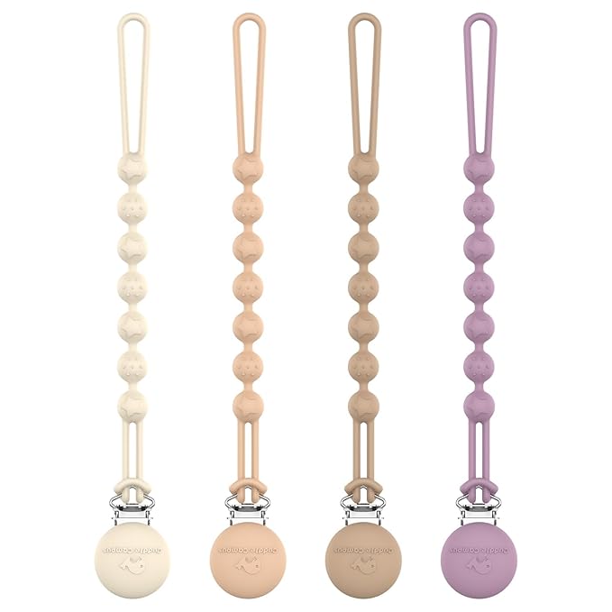 Cuddle Campus Silicone Pacifier Clip Holder with One Piece Design,Soft Flexible Binky Clips with Texture for Baby Boy and Girl Pack of 4(0-6m)