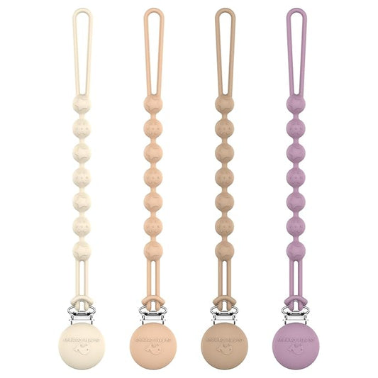 Cuddle Campus Silicone Pacifier Clip Holder with One Piece Design,Soft Flexible Binky Clips with Texture for Baby Boy and Girl Pack of 4(0-6m)