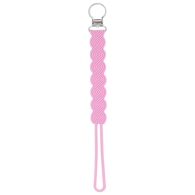 Three Little Tots All Silicone Modern, Short and Safety Tested Pacifier Clip (Rose, Waverly)