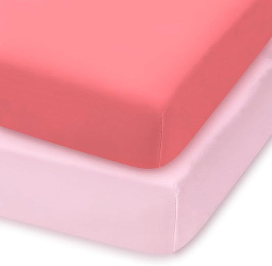 Graco Pack n Play Sheets, Soft Fitted Playard Sheets with Secure Fit, Fit Standard 27" × 39" Playard Mattresses, Breathable & Gentle on Sensitive Skin, 2-Pack Solid Pink