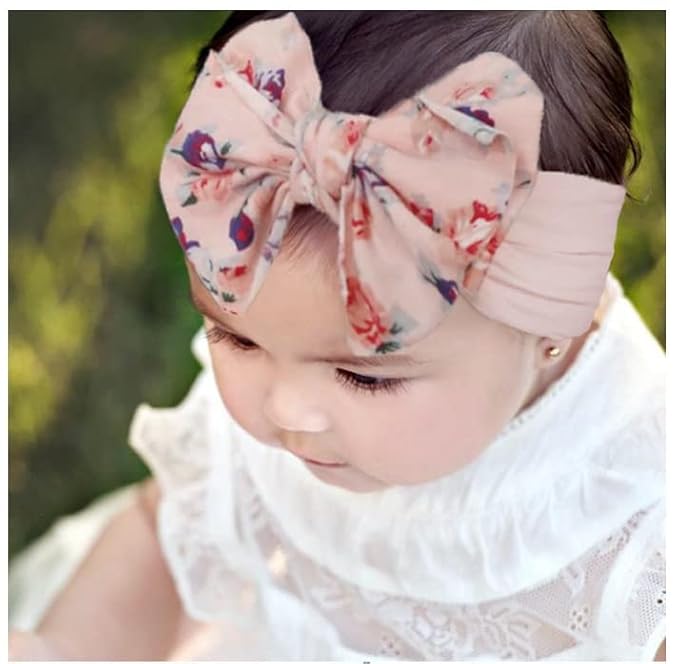 Nishine 6 Pack Cute Toddler Baby Girls Elastic Soft Nylon Headwraps Infant Knot Bow Headband Turban (Navy Set-6pcs)