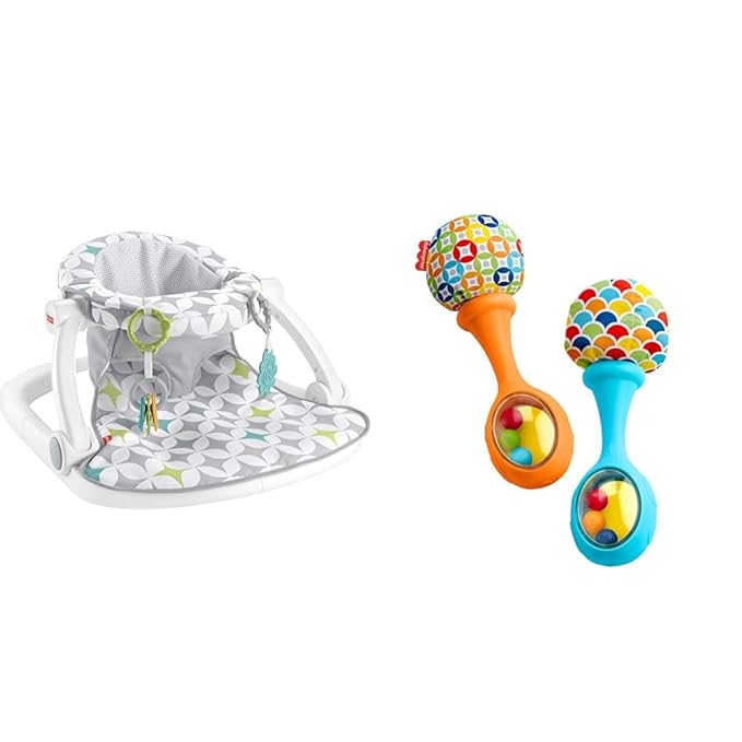 Fisher-Price Baby Portable Chair Sit-Me-Up Floor Seat with Developmental Toys & Machine Washable Seat pad & Newborn Toys Rattle 'n Rock Maracas, Set of 2 Soft Musical Instruments