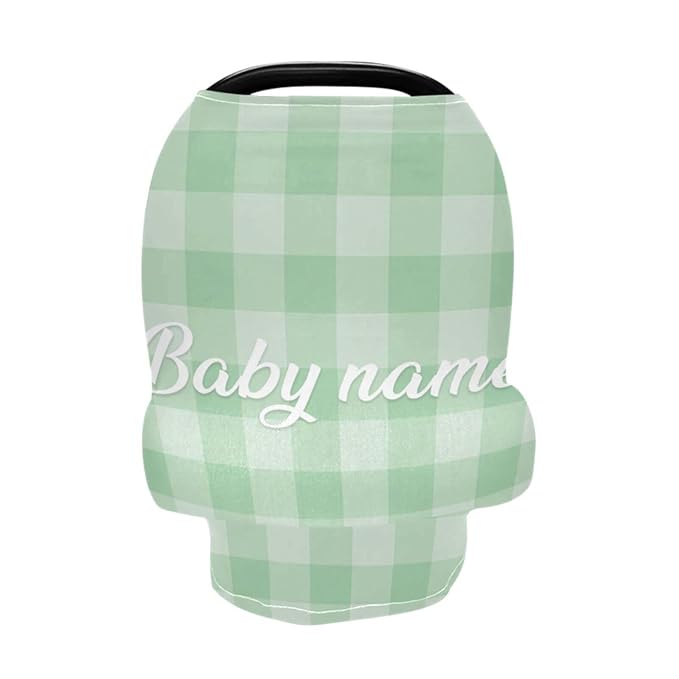 Personalized Baby Car Seat Cover for Babies, Custom Name Baby Car Seats Canopy for Boys Girls, Nursing Breastfeeding Stroller Covers for Infant Newborn, Shower Gift (Green Plaid)