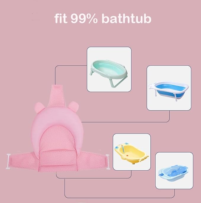 Baby Flotation Bath Cushion Infant Bath Seat Support Net Newborn Bathtub Mesh Pad with Pillow Baby Shower Lie Seat Toddler Bathing Shower Breathable Mat for 0-24 Months