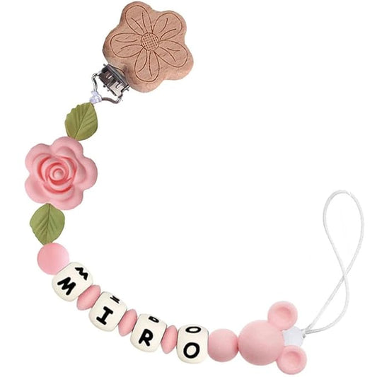 Personalized Baby Name Pacifier Clip Dummy Soother Pacifier Flower Clip Holder Strap Chain Gift (Flower 1)