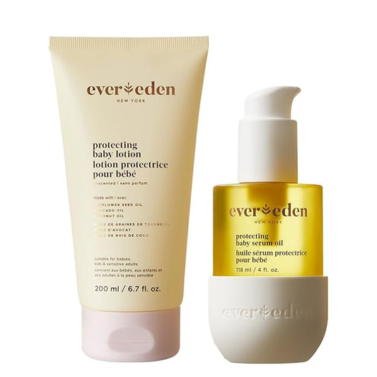 Evereden Protecting Baby Set - Moisturizing Baby Lotion for Newborn 6.7 oz. and Protecting Baby Massage Oil, 4 oz. | Clean Baby Care