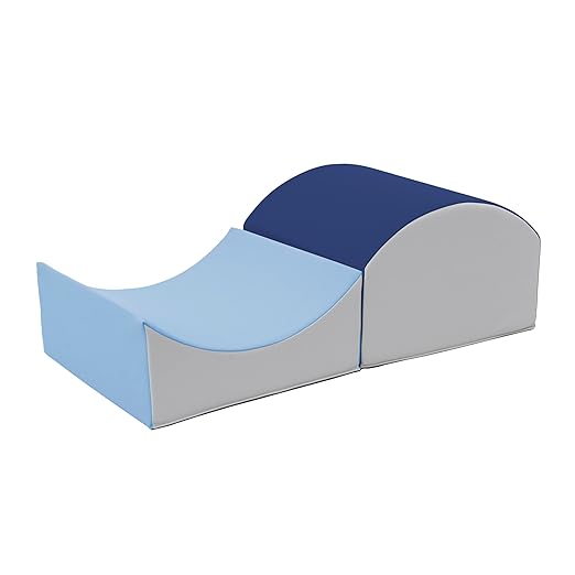 FDP SoftScape Curvy in and Out Playtime Climber, Indoor Active Play Structure for Toddlers and Kids, Safe Soft Foam for Crawling and Sliding, 2-Piece Set - Navy/Powder Blue