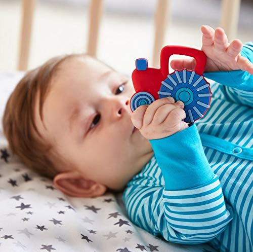HABA Tractor Silicone Teethers for Babies 6-18 Months - Farm Themed Silicone Teether Ring and Tractor Grasping Toy for Safe Sensory Development - Dishwasher Safe Baby Essentials