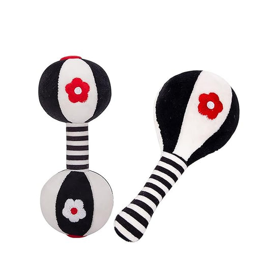 Soft Baby Rattles 0-6 Months - 2 Pack Infant Developmental Toys with Black & White Contrast | Sensory Newborn Toys for Girls & Boys | Set (BPA Free)