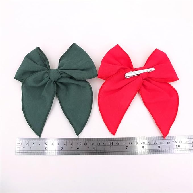 Pack of 4 Gorgeous Fable Bow Hair Clips for Girls Women Linen Hair Bow Alligator Clips Toddler Baby Mom Young Girl Hair Accessories (Red/Green)