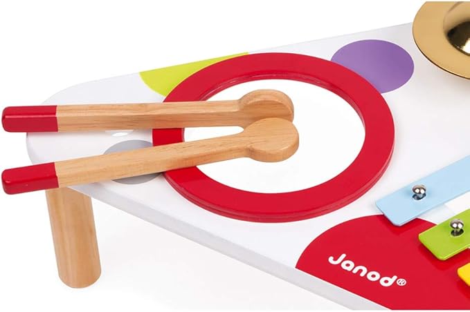Janod Confetti Wood Musical Table - Includes 3 Instruments - Ages 12 Months+ - J07634