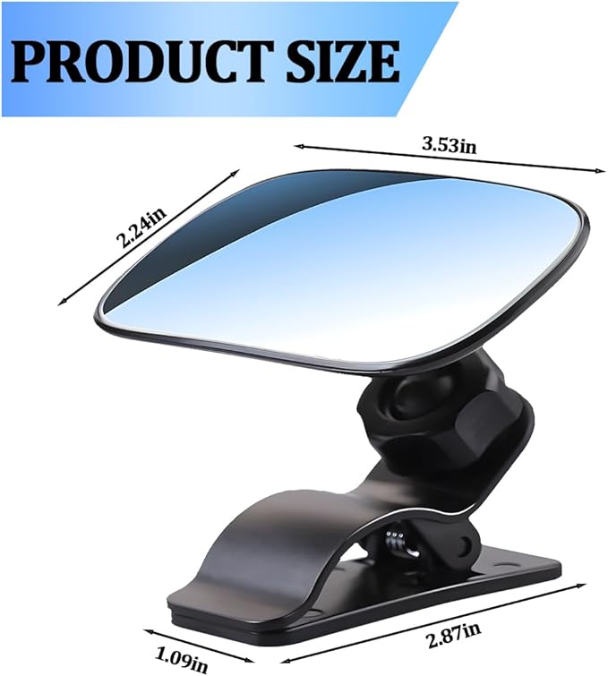 Car Interior Rearview Baby Mirror, Wide Angle Convex HD 360° Adjustable Rearview Mirror for Backseat Kids, Clip-on Sun Visor Safety Rearview for Monitoring Infant Child, Universal Fit