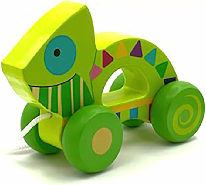 Orange Tree Toys: Pull Along: Chameleon - Wooden Toy, Colorful Wheeled Character, Encourage First Steps, FSC Certified, Toddler & Kids Ages 1+