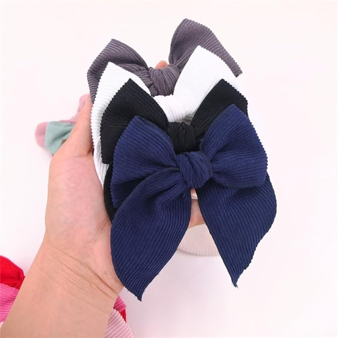 Pack of 16 Large Velvet Hair Accessories - Fable Bow Alligator Clips for Girls, Toddlers, Kids and Women (Corduroy)