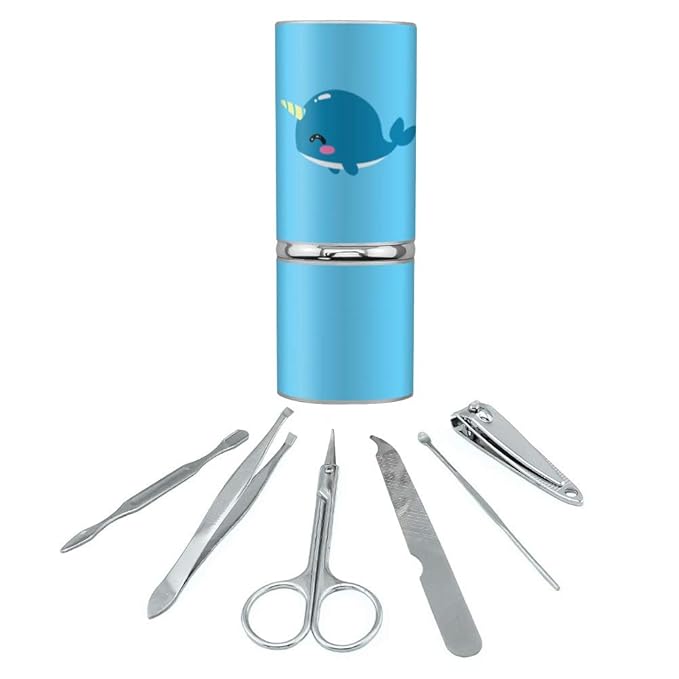 Cute Kawaii Baby Narwhal Stainless Steel Manicure Pedicure Grooming Beauty Care Travel Kit