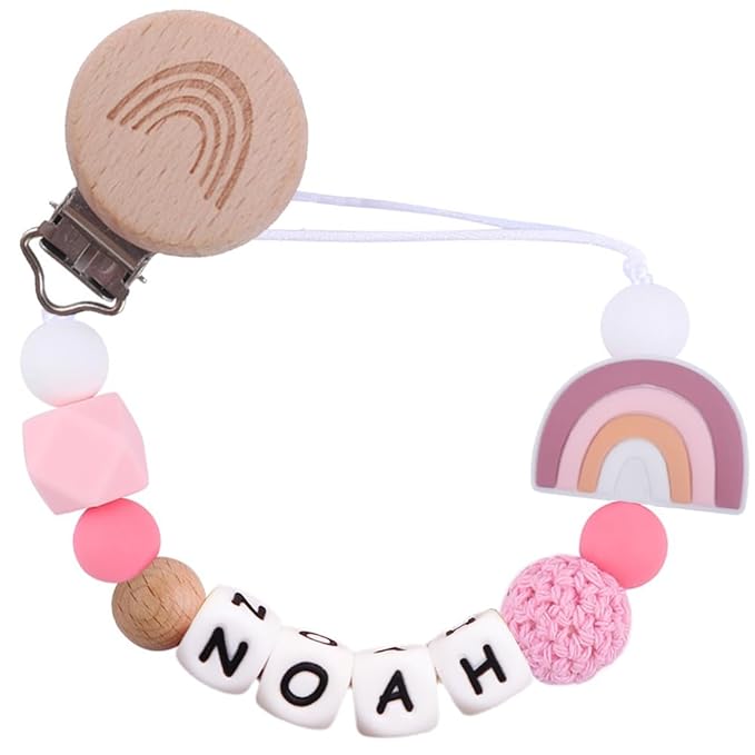 Pacifier Clip Personalized Pacifier Holder with Name Custom Pacifier Clip with Name Baby Shower Gift (Pink)