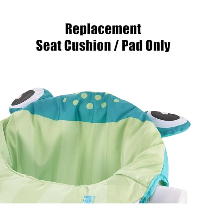 Mattel Replacement Part for Fisher-Price Sit-Me-Up Baby Floor Seat - FWY43 ~ Replacement Seat Cushion/Pad ~ Green and White Frog Print Chevron Pattern, Green, BLue, White, Black
