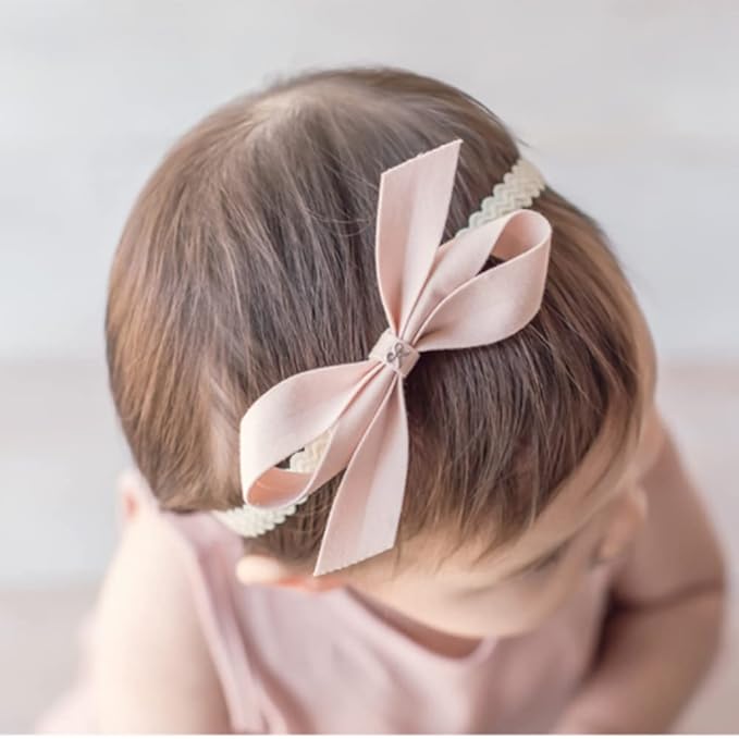 Baby Girls Lace Bow Headband Cute Chiffon Bow-Knot Toddler Hairband Elastic Soft Lace Infants Birthday Party Hair Accessories (Pink-2, One size)