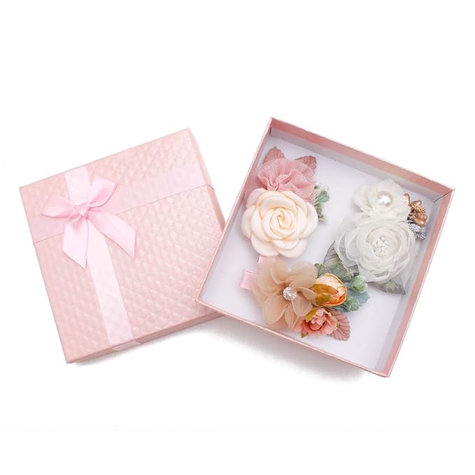 Flower Hair Clips Set-Cherrboll 3pcs Floral Hair Bow Accessories for Baby Girl Toddles Teen Gifts