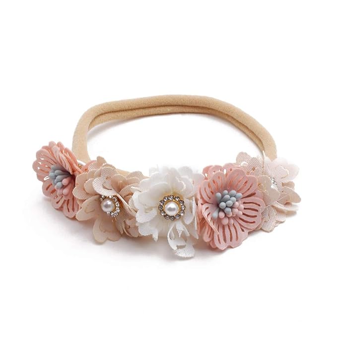 OOSAKU Baby Girl Flower Headbands Set Elastic Floral Headbands 6pcs Soft Nylon Hair Band for Newborn Toddler Hair Accessories