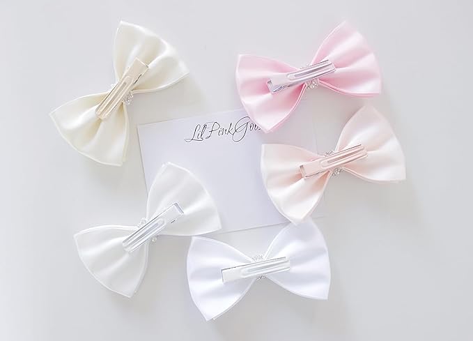 0-12 Newborn Baby Baptism Pearl Headband or Clip with Bow in WHITE Christening Headband with Satin Bow, Pearl Rhinestone Band (Off White Clip, 1 Count (Pack of 1))
