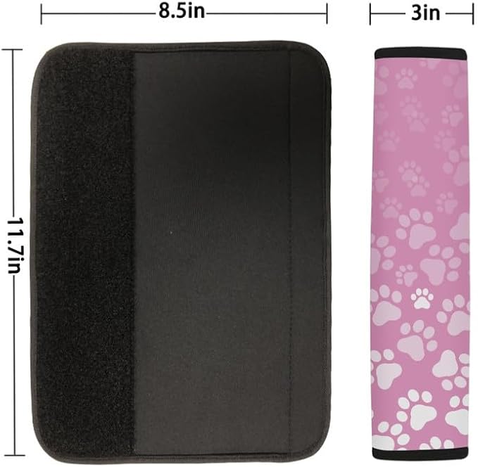 Cartoon Puppy Paw Painting Auto Seat Belt Cover 2 Pcs Set Cute Animal Dog Foot Print Interior Decoration Accessories Protector Cover Universal Fit Car Truck SUV, Pink