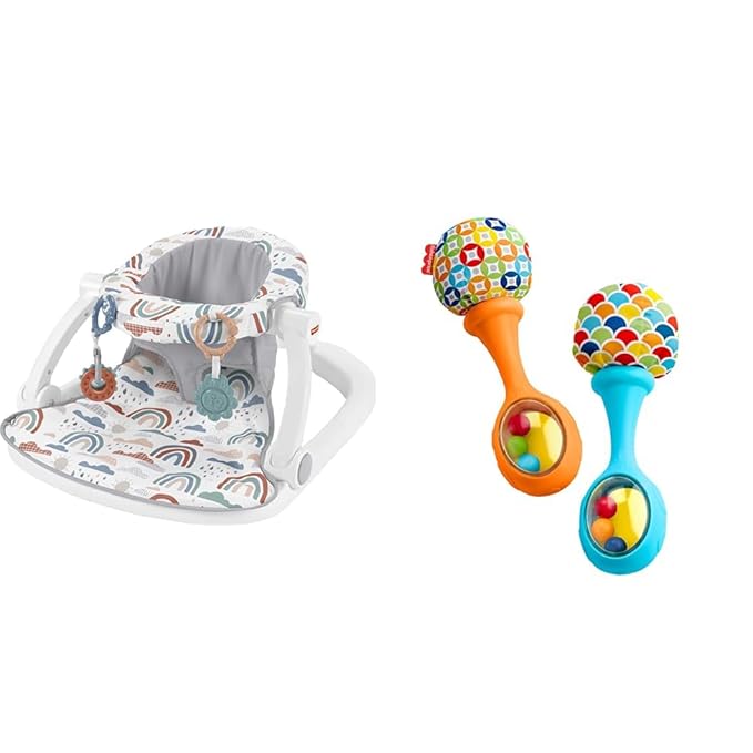 Fisher-Price Portable Baby Chair Sit-Me-Up Floor Seat with Developmental Toys & Machine Washable Sea & Baby Newborn Toys Rattle 'n Rock Maracas