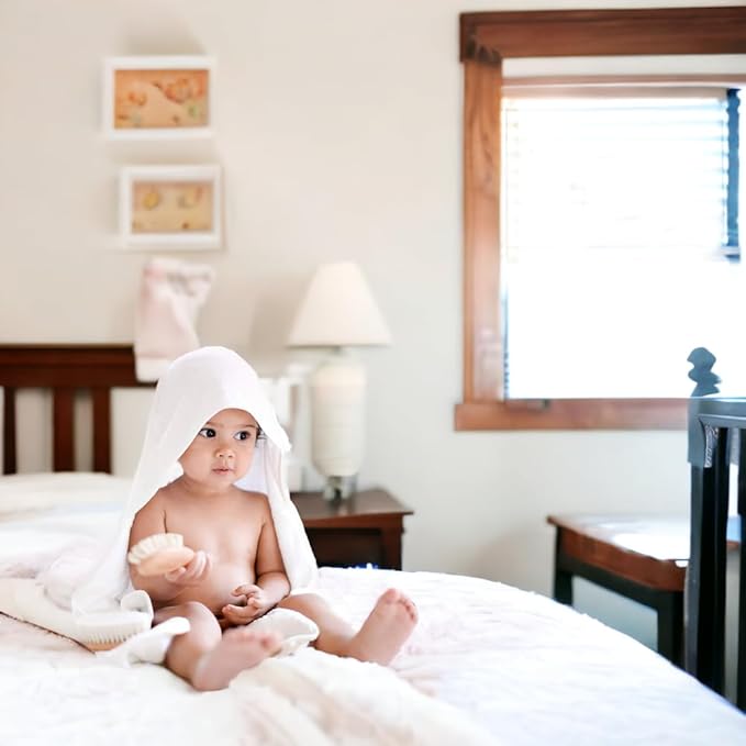 BY LORA Hooded Baby Towel - 100% Rayon from Bamboo, Solid Color Soft Bath Towel with for Babie, Toddler, Infant - Ultra Absorbent - White - Small