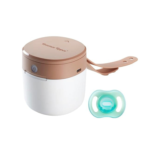 Tommee Tippee Pacifier Travel Sterilizer Case with 0-6M Ultra-Light NightGlow Pacifier, Glows in the Dark Charges in 2 Minutes, Portable UVC Sterilizer, AA Lithium Battery or USB Charge