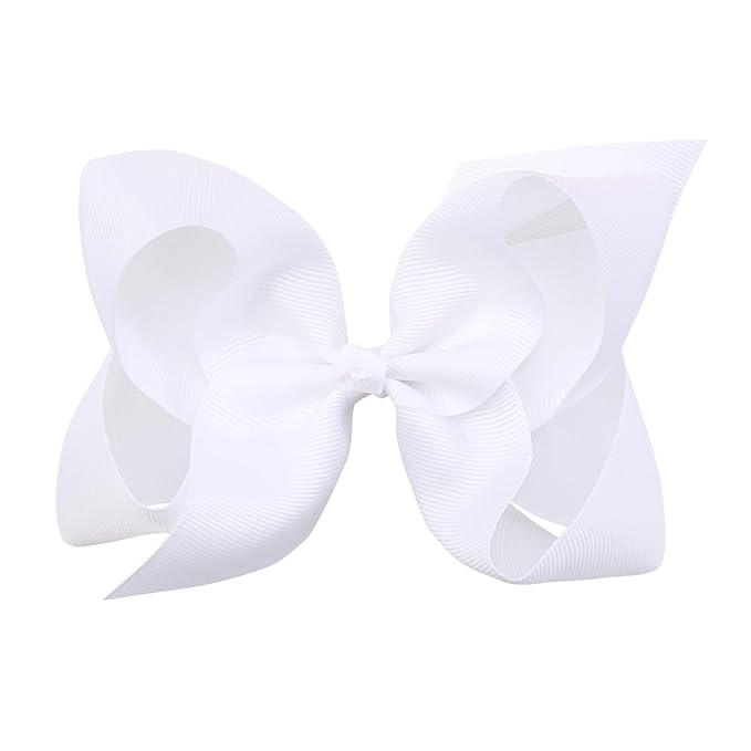 Oaoleer Big Hair Bows for Girls 12 PCS 6" White Grosgrain Ribbon Large Boutique Bow Alligator Clips Hair Accessories for Toddlers Little Girls Kids