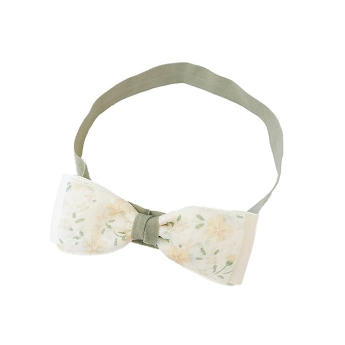 Baby Girls Hairband White Bow Lace Headbands Handmade Soft Stretchy Bowknot Hairbands Newborn Headband with Bows Pearls Elastic Head Band for Newborn Infant(Green Printed Bow)
