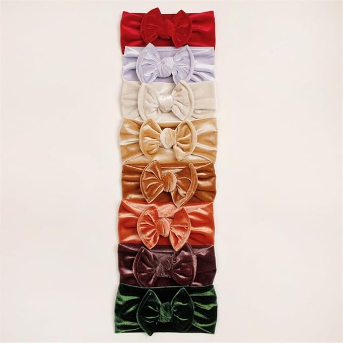 1Pc Red Velvet Elastic Stretchy Soft Bow Headbands,Classic Knot,Solid Color Wide Turban Knotted Big Bow Hairbands Headwraps Hair Accessories for Newborn Infant Toddlers Baby Girls