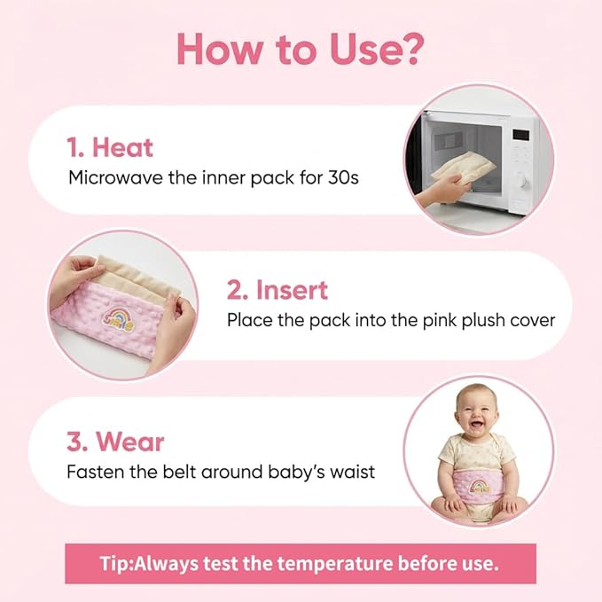 Colic and Gas Relief for Newborns and Infants, Flaxseed Heated Tummy Wrap, Microwaveable Baby Swaddling Belt with Warmth, Natural Relief for Upset Stomach in Babies and Toddlers(Pink)