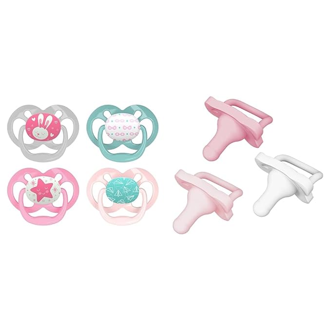 Dr. Brown's Advantage Glow-in-the-Dark Pacifier, 100% Silicone Baby Paci Symmetrical & HappyPaci 100% Silicone Pacifier 0-6m, BPA Free, White, Pink, Light Pink